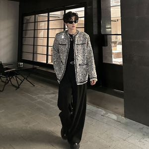 小香风垫肩外套男春秋款亮片炸街潮流休闲夹克上衣409-5562-P138图片