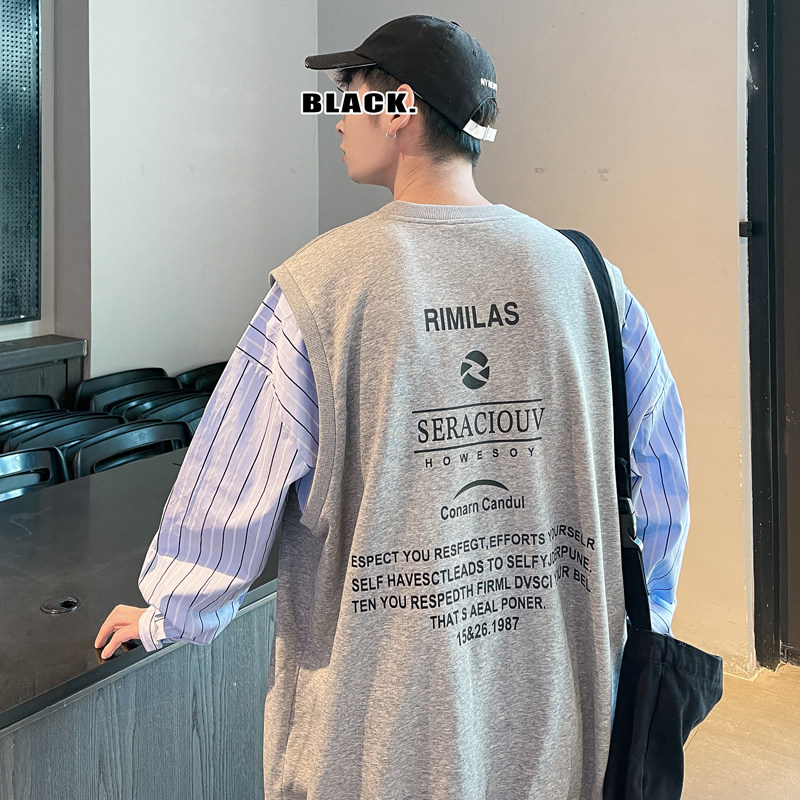 假两件卫衣2021新款春秋宽松韩版外套慵懒港风XZ404-2-J005,男装卫衣,星座409(原A307）