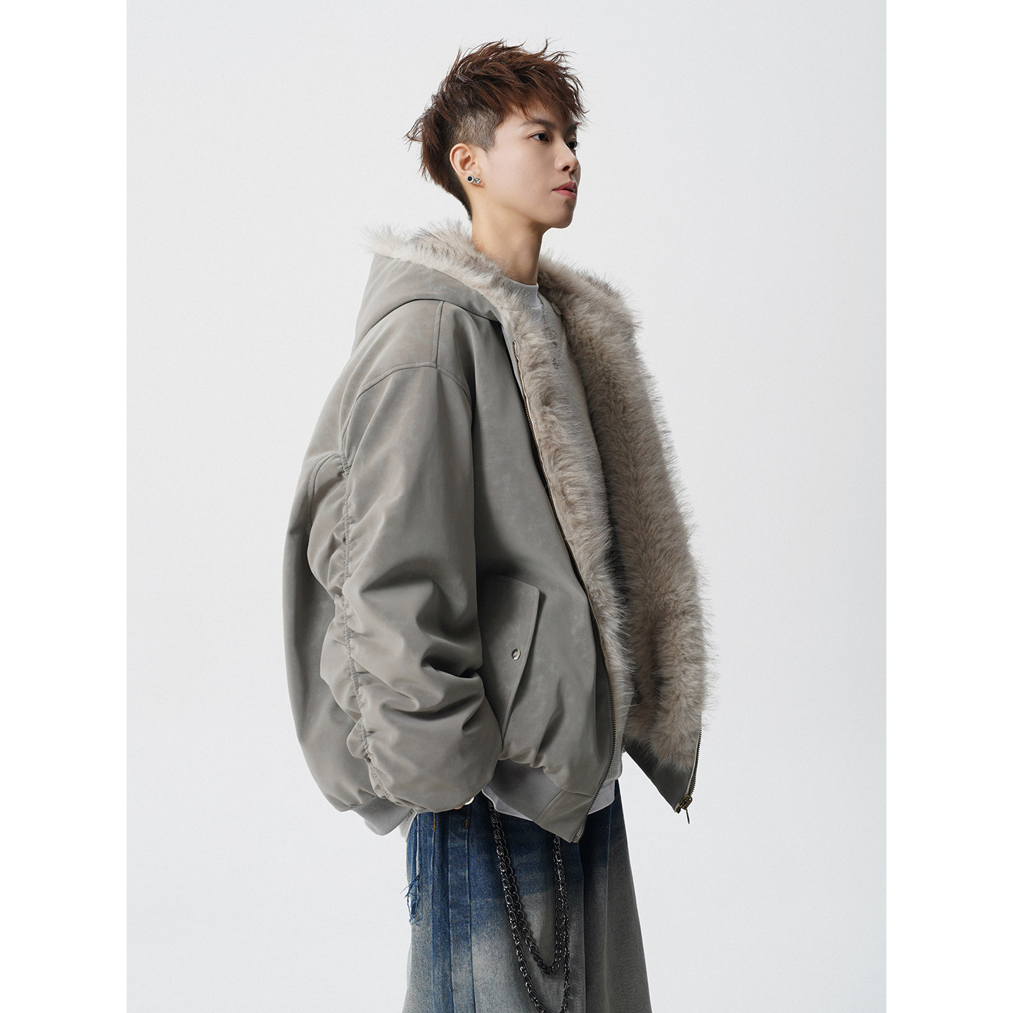 双面穿座山雕棉衣飞行夹克加厚保暖宽松连帽外套409-J231-P168,男装夹克,星座409(原A307）