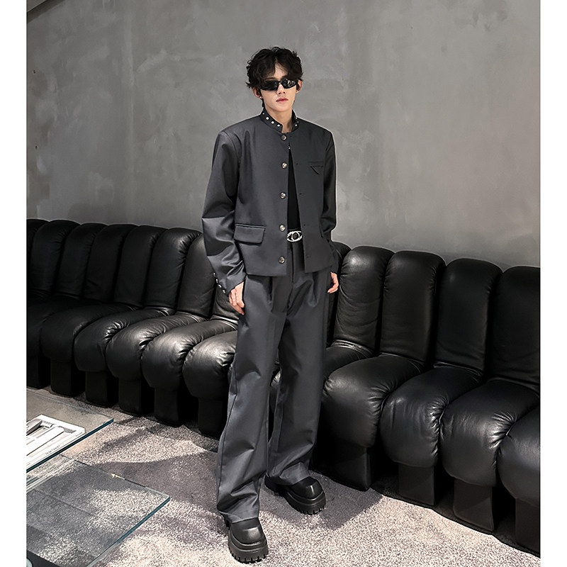 高级感立领西装外套男短款带垫肩409-5623-P176上衣P108+裤子P68，男装西服套装，星座409(原A307）