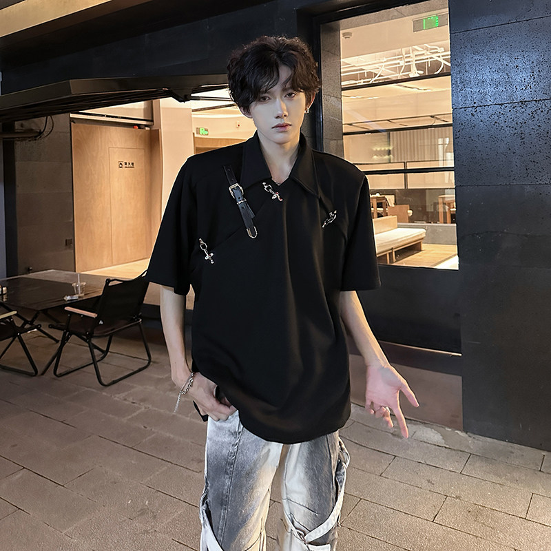 小众解构金属皮带扣设计感垫肩PoLo衫先锋短袖男T恤409-2520-P58,男装T恤,星座409(原A307）
