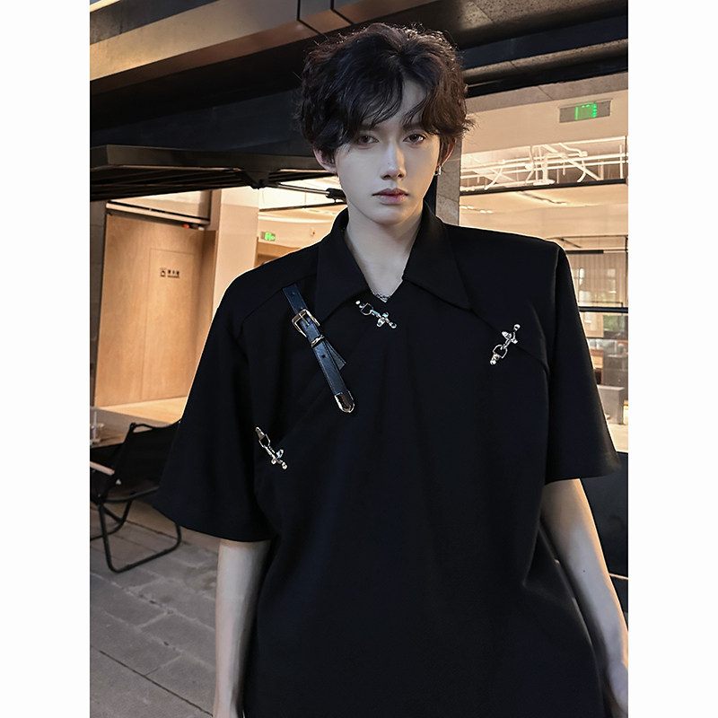 小众解构金属皮带扣设计感垫肩PoLo衫先锋短袖男T恤409-2520-P58图片