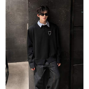 小众轻奢高级感条纹拼接假两件衬衫男痞帅Polo领上衣409-5625-P58，男装衬衫，星座409(原A307）