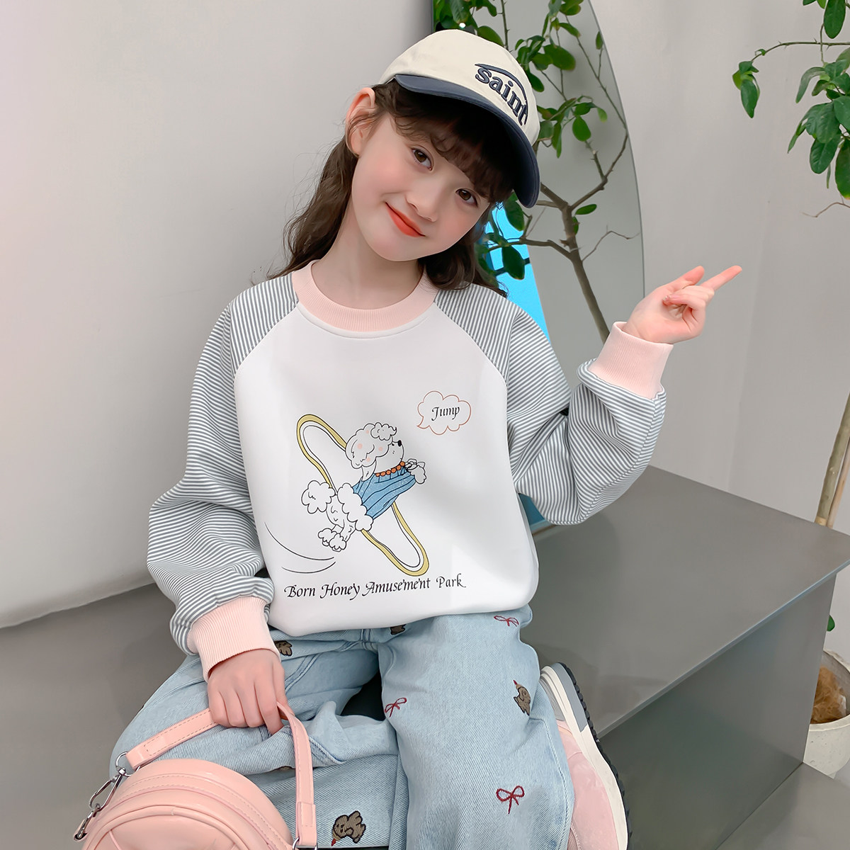 【小梨专享】女童卫衣春秋款洋气童装条纹衣服儿童上衣秋装Q13117