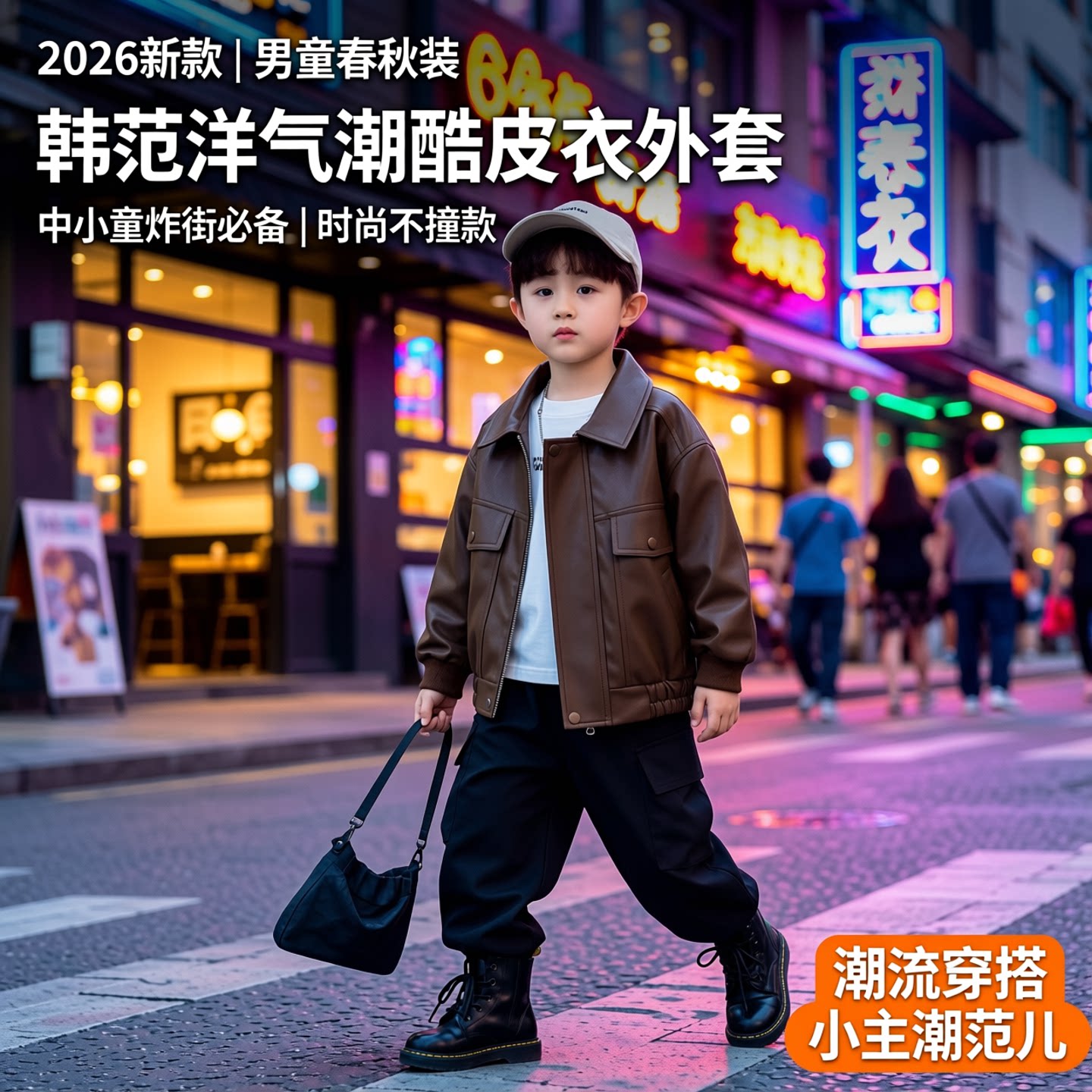 男童春秋装2026新款中小童皮衣外套儿童韩范洋气潮酷外出炸街夹克
