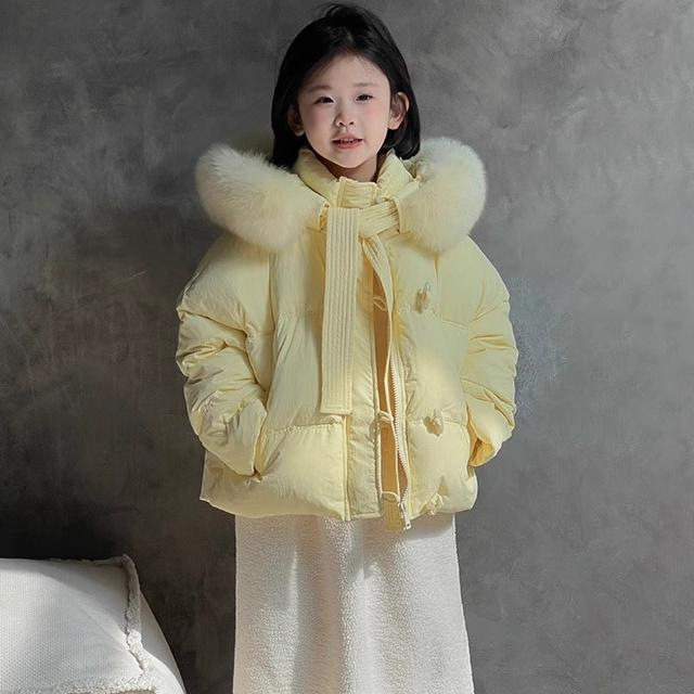 【现货】女童短款大毛领羽绒棉服保暖中大童冬季加厚外套韩版棉衣