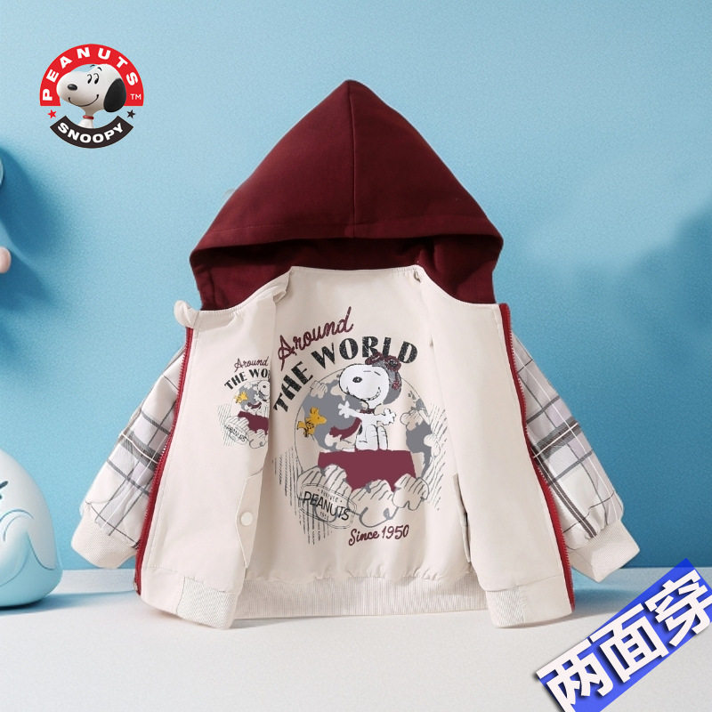 童装儿童双面穿棒球服男女童洋气格子夹棉外套小童保暖
