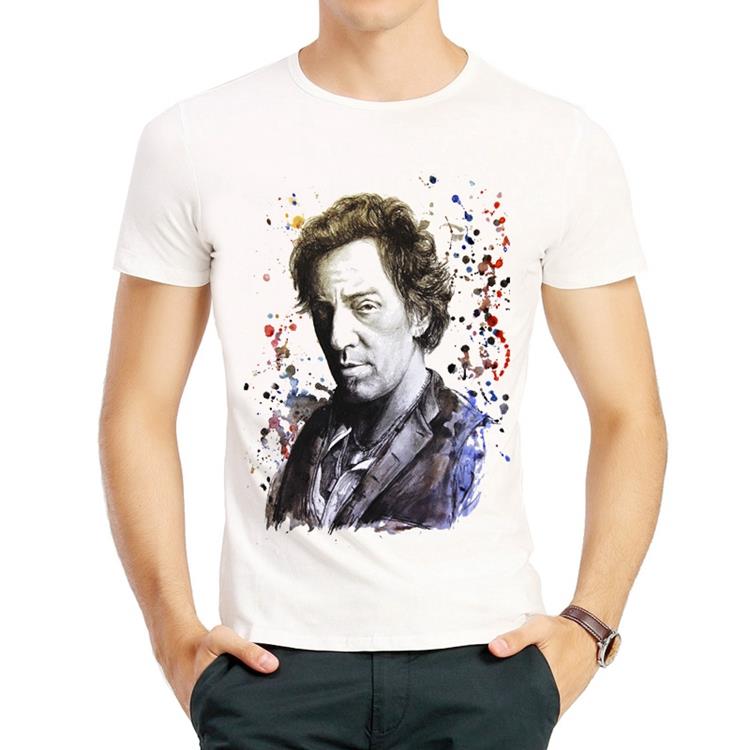 布鲁斯斯普林斯汀T恤白色歌手印花短袖Bruce Springsteen T-shirt