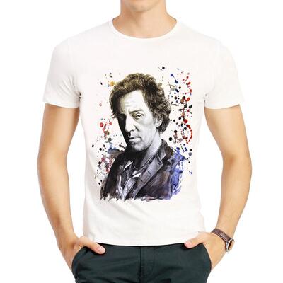 布鲁斯斯普林斯汀T恤白色歌手印花短袖Bruce Springsteen T-shirt