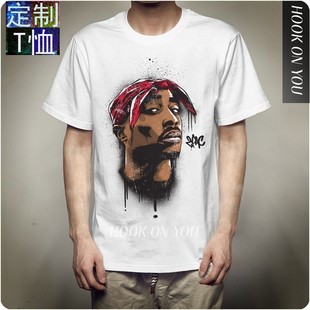 男女夏街头滑板嘻哈说唱hiphop shirt2PAC乐队摇滚T恤短袖