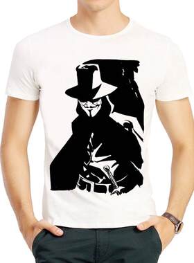 V字仇杀队T恤衫春季白色短袖印花衣服男女V for Vendetta T-shirt