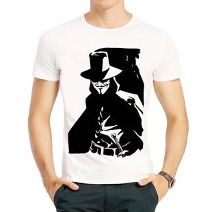 V字仇杀队T恤衫春季白色短袖印花衣服男女V for Vendetta T-shirt