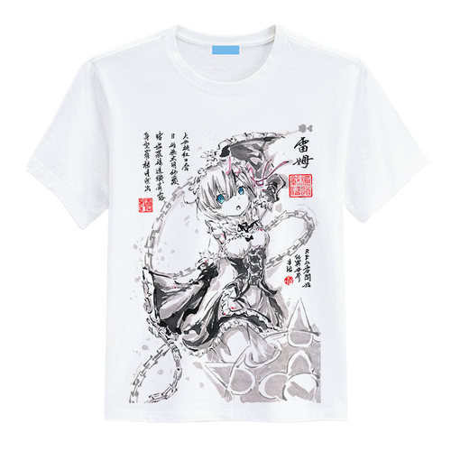 二次元动漫T恤痛衣水墨风saber狂三蕾姆洛天依周边白色短袖定做