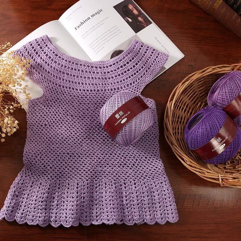 高捻度6号强捻蕾丝线纯棉线中细钩织DIY材料包短袖线夏季钩针毛线