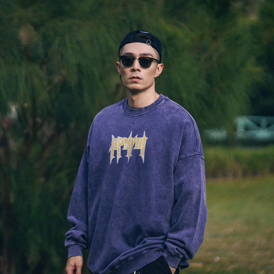 XPX 周柏豪 CRACKED XPXVIII. 团队印花蜡染洗水做旧卫衣