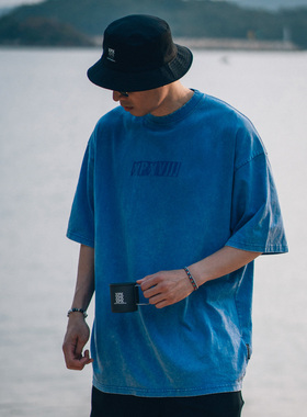 XPX 周柏豪 粗粒胶浆印花重磅蜡染做旧短袖T恤