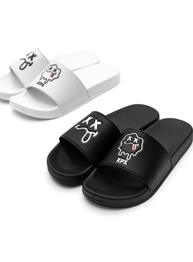 XPX 周柏豪 EMBOSSED SILLY FACE SLIPPER 压花鬼脸图案拖鞋黑白