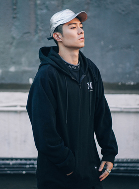 XPX 周柏豪 MIX MATERILS 刺绣字母 混合材料拉链套头加绒卫衣