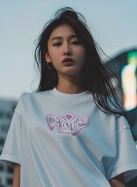XPX 周柏豪 GRAFFITI T-SHIRT 爱心涂鸦印花风格女装短袖长款T恤