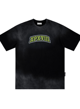 XPX 周柏豪 团队简约LOGO洗水做旧泛白短袖