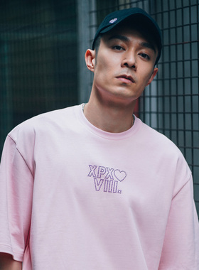 XPX 周柏豪 XPXVIII 团队英文贴珠心型图案圆领短袖T恤