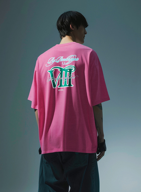 XPX 周柏豪 ROMAN NUMERALS 罗马字母印花蜡染做旧水洗短袖T恤