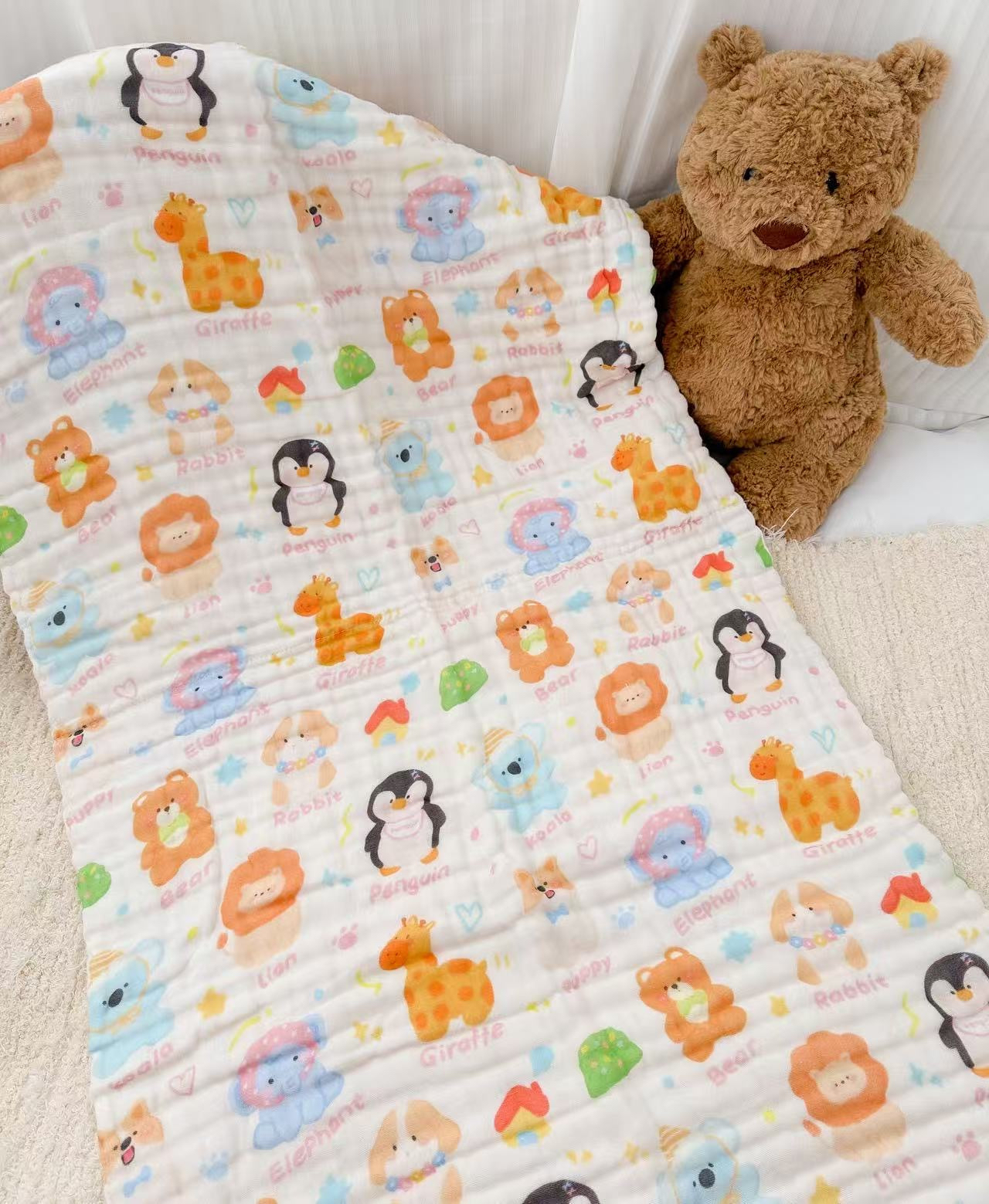 婴儿六层泡泡纱布浴巾纯棉110*110A类jc西高地