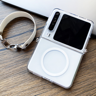 适用华为purax手机壳透明新款磁吸360度旋转支架壳PuraX典藏版折叠屏保护套全包边防摔手提腕带超薄时尚外壳