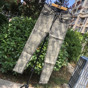 2025夏季欧洲站女裤韩国新款街拍印花手工彩绘印染牛仔打底长裤