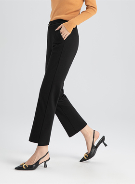 秋奕女裤2024秋季新款黑色直筒烟管高腰显瘦小个子九分裤子65526