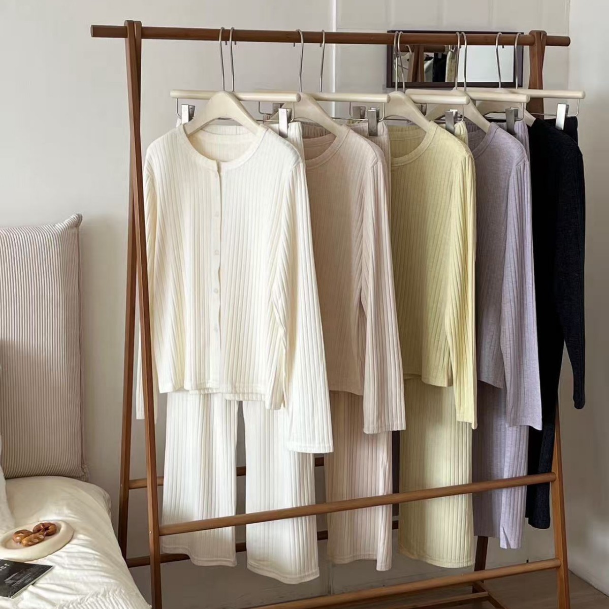 东大门8930诺米开衫套装家居服秋冬款ins简约纯色温柔风睡衣套装