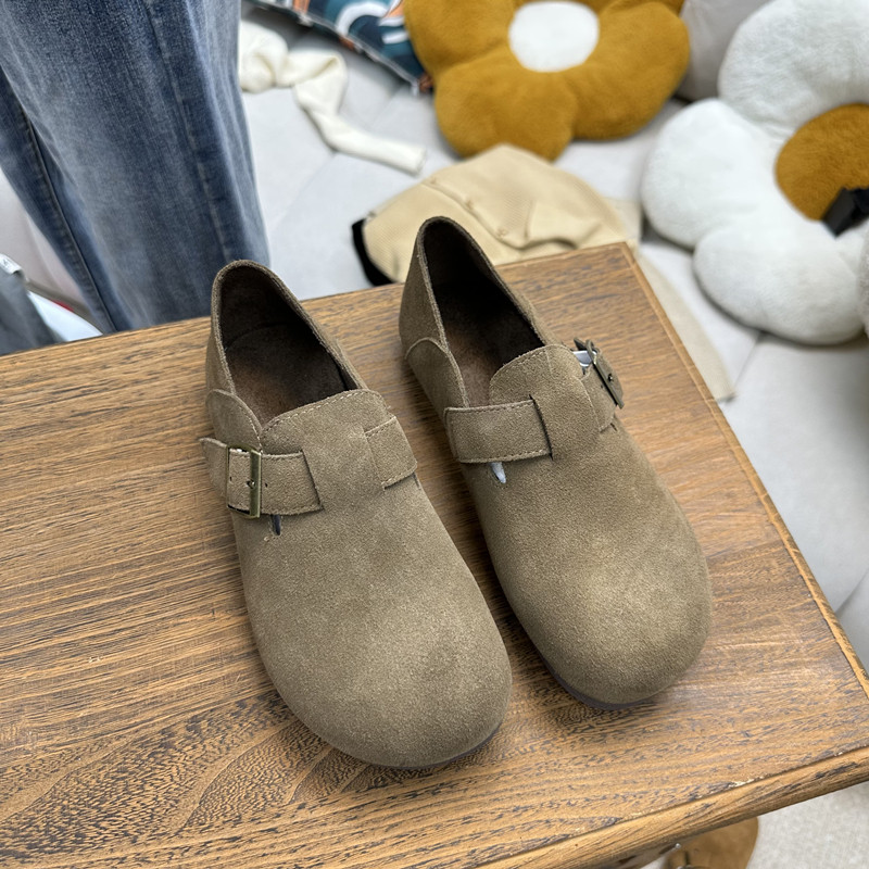 平底时尚圆头懒人一脚蹬勃肯鞋女2023秋冬新款日系软底休闲豆豆鞋