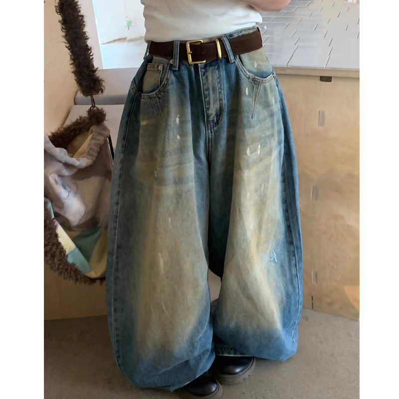 大码美式复古做旧弯刀牛仔裤男女2025新款街头宽松垂感阔腿长裤潮,女装/女士精品,大码裤装,淘宝优惠券,粉丝福利购,淘宝优惠卷