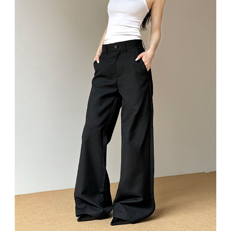 复古高级感黑色垂感阔腿西装裤大码女秋冬新款显瘦宽松微喇休闲裤