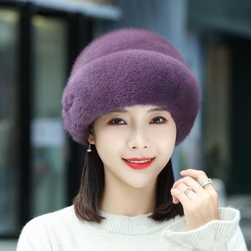 帽子女冬天时尚新款仿水貂毛妈妈帽子