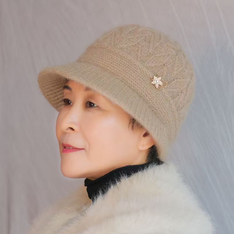 秋冬新款女士盆帽中老年人妈妈保暖百搭毛线帽防寒针织套头帽子女