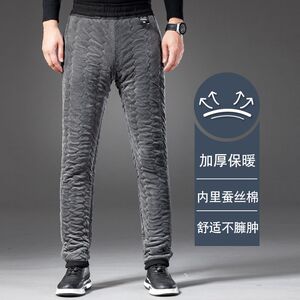 日本冬季保暖裤男加绒加厚中青年松紧腰修身直筒男士蚕丝棉裤百搭