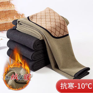 日本新款大码保暖裤男士羊羔绒加厚加绒护膝防寒修身高腰棉裤冬天