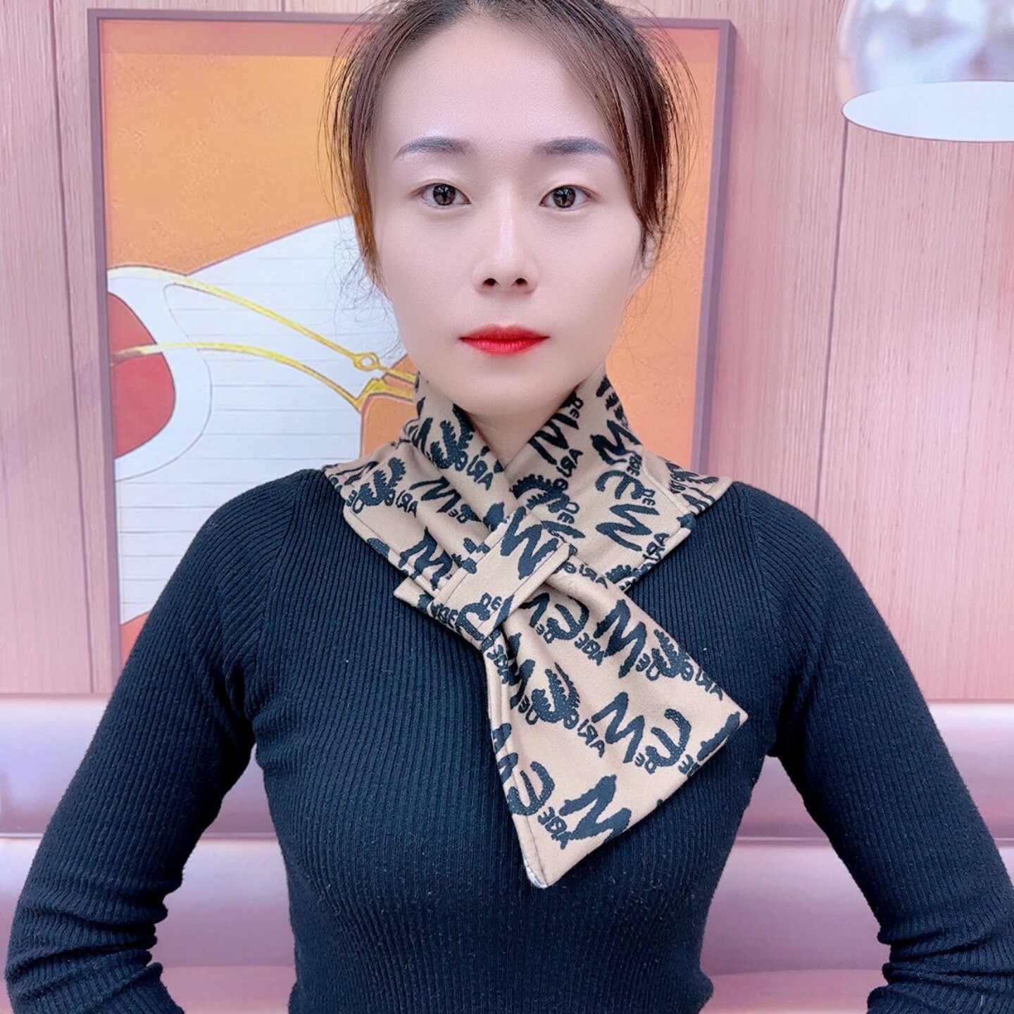 新款德绒带兜护颈围脖套防寒百搭脖套防风保暖围巾丝巾可放暖宝宝