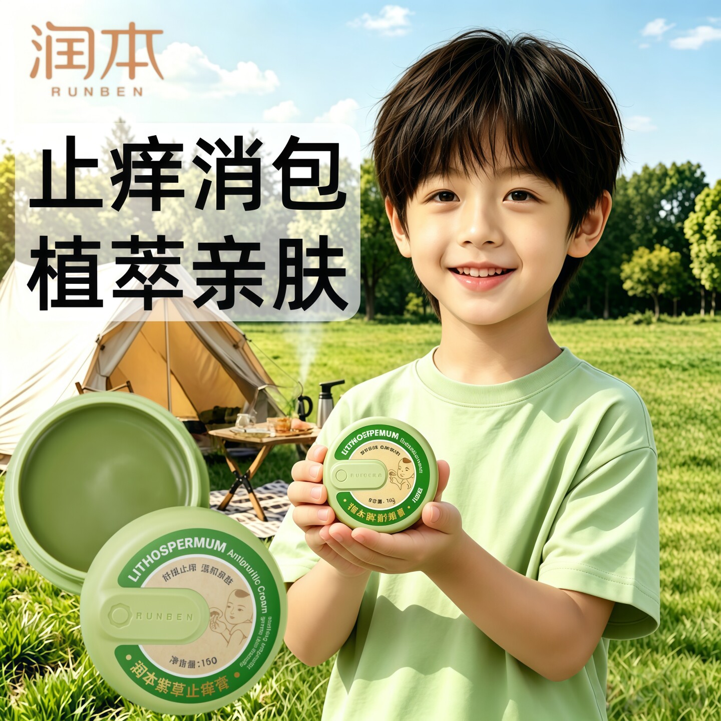 润本止痒膏儿童紫草舒缓膏专用蚊子蚊虫叮咬非青草膏植物宝宝防蚊