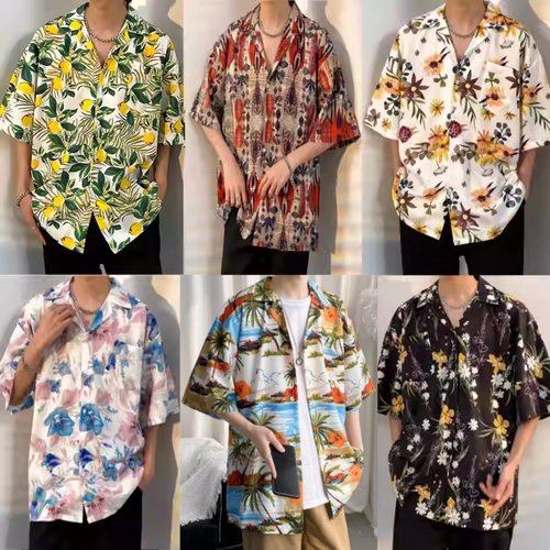 冰丝沙滩衬衣复古巴领海南岛服