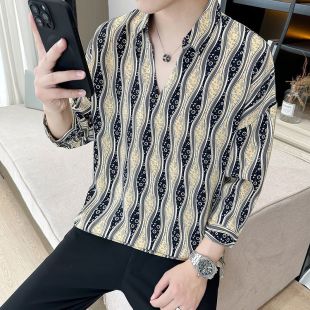 polo衫 花衬衫 冰丝半截袖 夏季 潮流潮牌高级感痞帅夏天v领t恤 男短袖