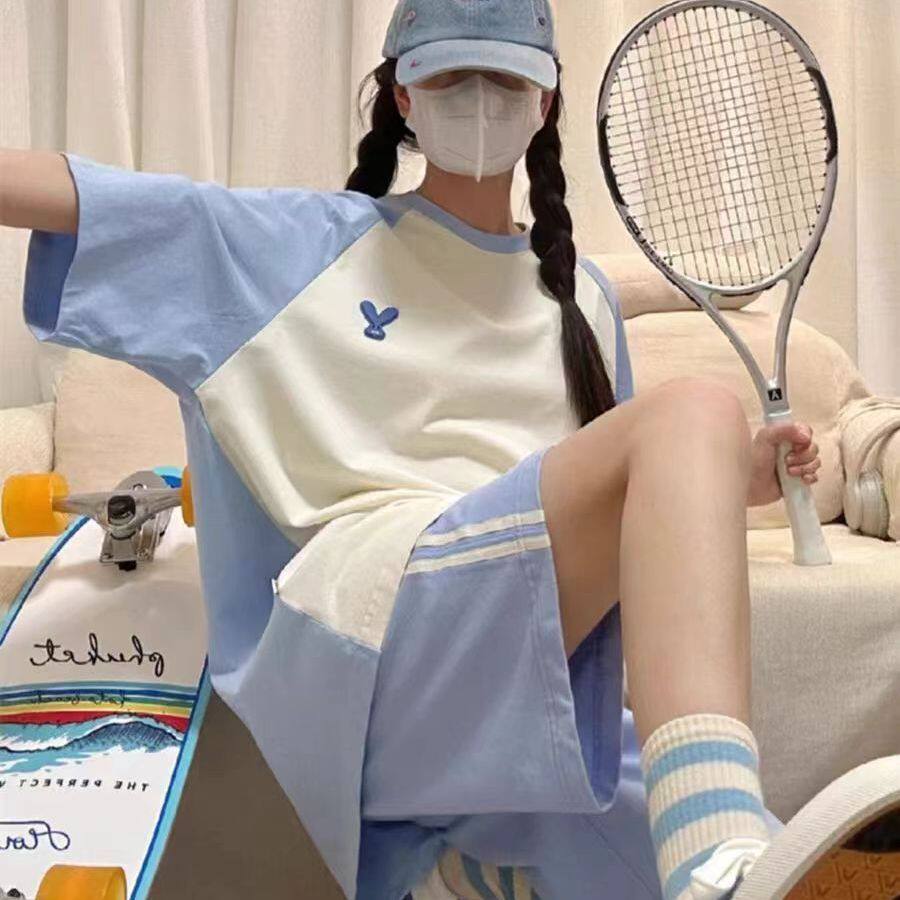 运动套装女夏短袖短裤外穿大码休闲时尚篮球服学生体育训练两件套
