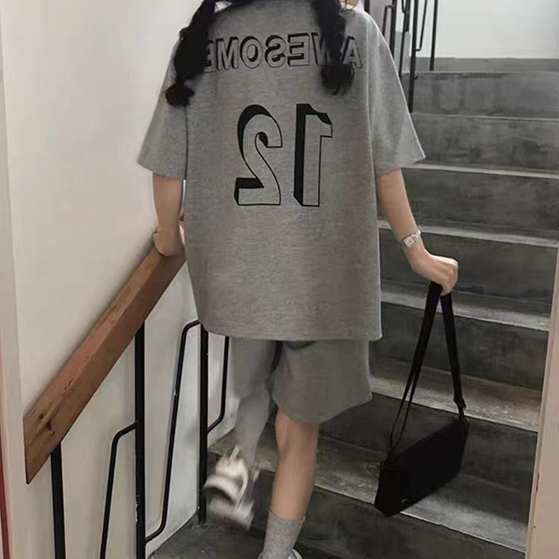 休闲运动服套装女夏季新款时尚宽松百搭减龄显瘦短袖短裤小个子