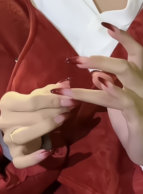 手工定制穿戴美甲中长款石榴红渐变显白艳而不妖新娘孕妇可拆卸甲