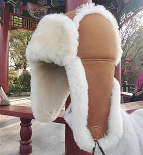 真皮加厚潮冬季帽子男士防寒帽女士羊皮毛一体帽子护耳雷锋帽东北