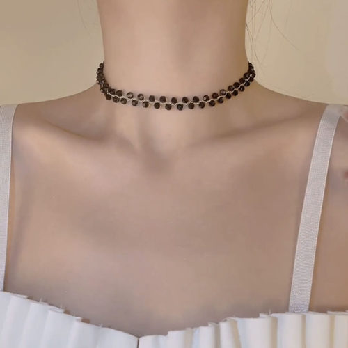 项链轻奢黑水晶锁骨链女