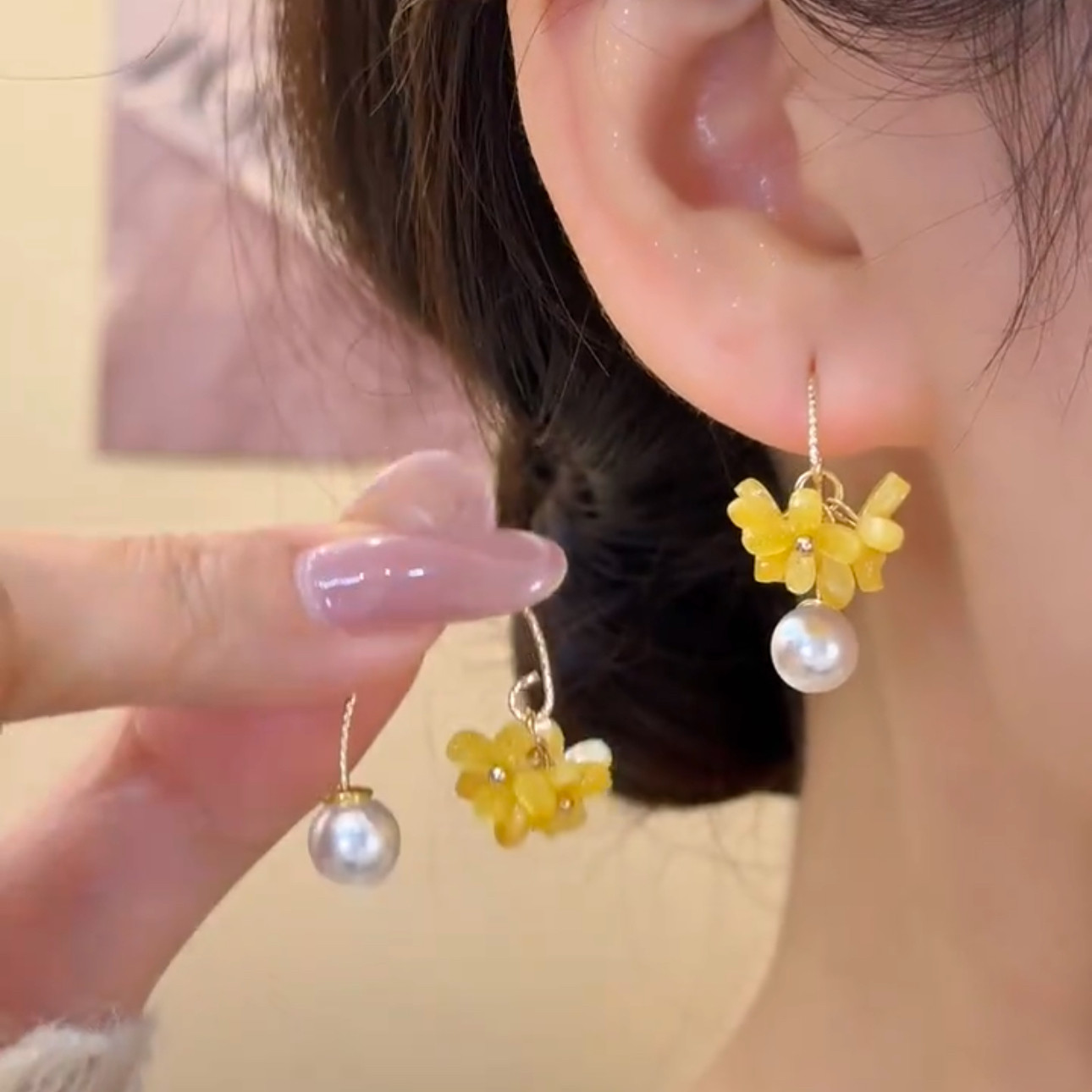 S925银针轻奢桂花流苏珍珠耳环高级感耳钉耳饰女式气质耳环