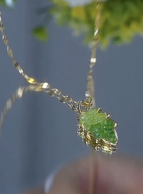 复古绿水晶树叶耳环女甜美