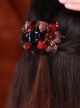 红色双花发夹后脑勺韩国夹子头饰盘发气质轻奢高级感抓夹大号发量